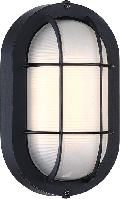 GRUENLICH 8.5'' Oval Outdoor Wall Lights, Dimmable LED Bulkhead Light, Sauna & Exterior Lighting, ETL Rated, 6W 600 Lumen, 3000K Warm White, Black Cast Aluminum, Wall/Ceiling Mount, 1-Pack