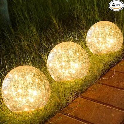 Outdoor Waterproof IP65 Solar Globe Lights, Led Solar Light Balls for Lawn Garden Patio Table Art Decoration, Yard Landscape Illuminated Cracked Glass Sphere Gazing Ball Lights, Round Ornaments Orbs