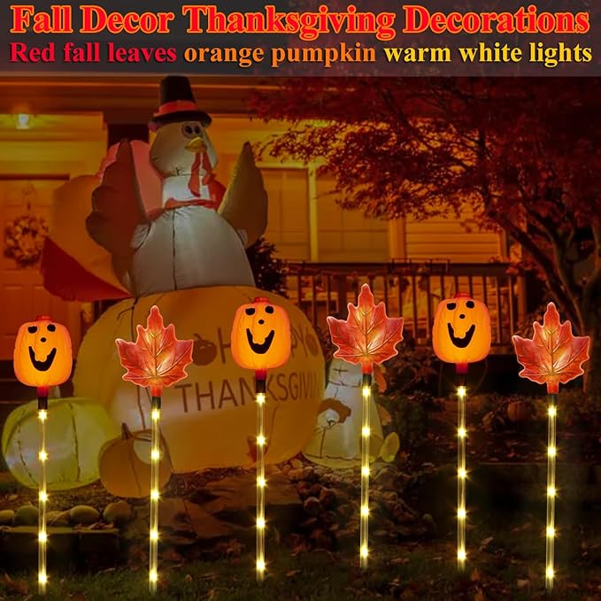 6 Pack Fall Decor Solar Maple Leaf Pumpkin Lights for Thanksgiving Decorations Outdoor,Waterproof Solar | Lumora