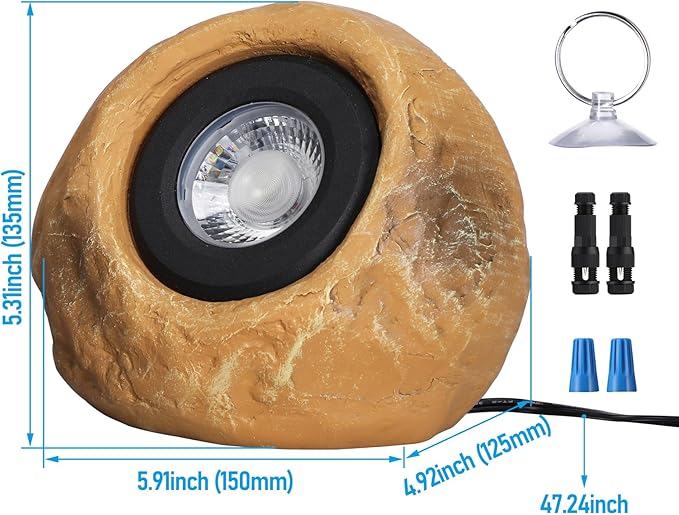 LEONLITE 5CCT LED Rock Lights Outdoor, 5W Low Voltage Landscape Spot Light for Garden, Yard, Decorative Stone Light, 12-24V AC/DC, CRI90, 200lm, IP65 Waterproof, Round, Yellow, Pack of 2