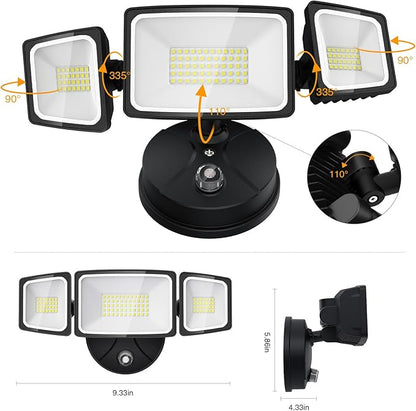 Onforu 70W Dusk to Dawn Outdoor Lighting,7000LM Black Flood Lights Outdoor,IP65 Waterproof Exterior Security LED Light,3 Adjustable Heads Photocell Light Fixture,6500K Floodlight for Garage,Patio,Yard