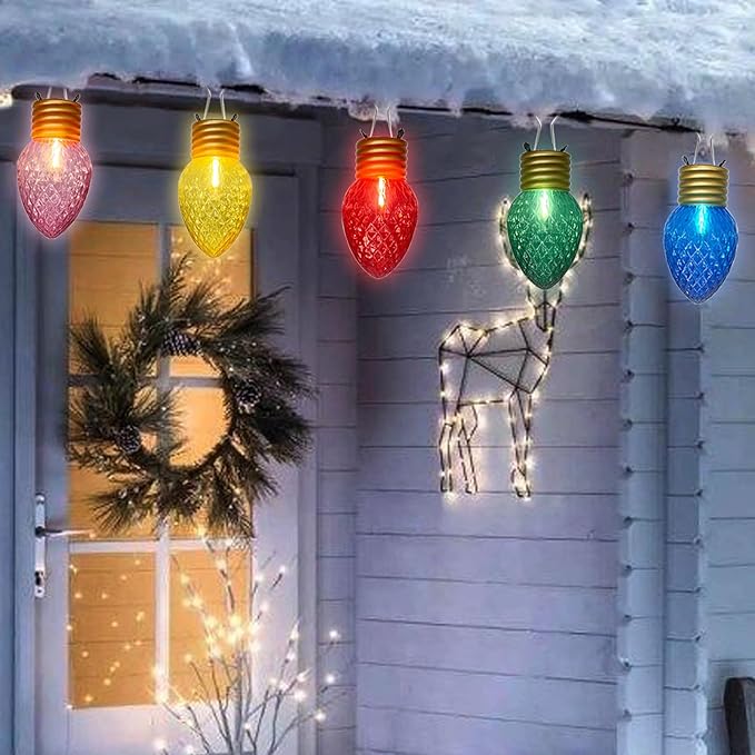 SUNSGNE Jumbo Christmas Hanging String Lights 16FT Large Xmas Lights with 10 Count 5'' LED Giant Multicolor Bulbs, C7 Big Bulb Vintage Christmas Light for Indoor Outdoor Roof Yard Decor, Green Wire