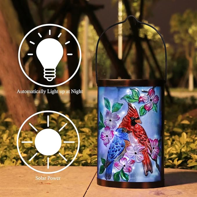 Hanging Solar Lantern Outdoor Bluebird Waterproof LED Cardinal Light Decorative Tabletop Lamp for Patio Garden Yard | Lumora