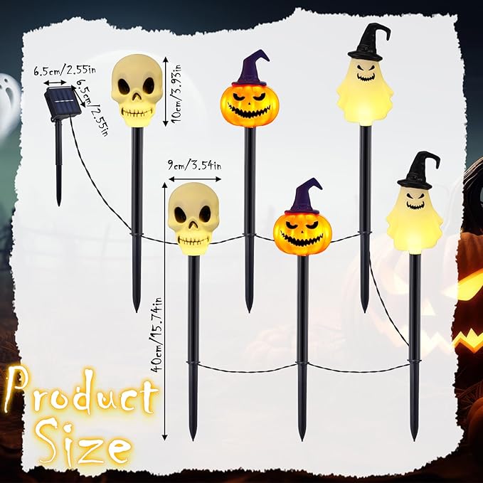 6 Pack Halloween Decorations Outdoor Solar Stake Lights Halloween Lights Waterproof for Garden Patio Yard Pathway Grave Lawn Porch Party Decor(White Skull)