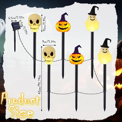 6 Pack Halloween Decorations Outdoor Solar Stake Lights Halloween Lights Waterproof for Garden Patio Yard Pathway Grave Lawn Porch Party Decor(White Skull)
