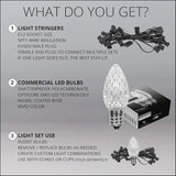 C7 Blue OptiCore Commercial Christmas Lights – LED Bulbs for Outdoor Holiday Party; Green Wire (100 Lights, 100 ft | Lumora