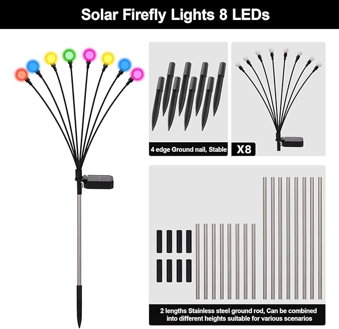 Swaying Solar Lights for Outside, 8 Mode RGB Color Changing Firefly Outdoor Waterproof, Swaying Solar Garden Lights | Lumora