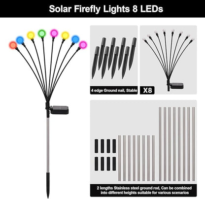 Swaying Solar Lights for Outside, 8 Mode RGB Color Changing Firefly Outdoor Waterproof, Swaying Solar Garden Lights Stakes for Christmas Holiday Yard Patio Garden Decor 8 Pack(Multicolor)