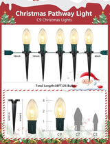 C9 Christmas Pathway Lights Outdoor, 38Ft Outside Christmas Decorations with 25 7W Clear Bulbs and Stakes | Lumora