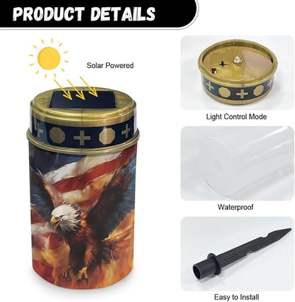 American Flag Eagle Solar Light Outdoor Solar Garden Lights Cemetery Solar Light for Grave Memorial Solar Light Cemetery Decoration for Grave Easy to Install