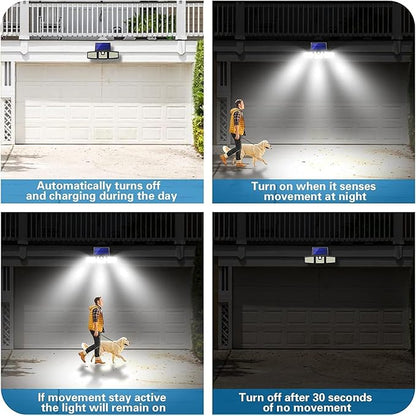 AmeriTop Solar Lights Outdoor, 2 Pack 128 High Brightness LED Cordless Solar Motion Sensor Lights; 3 Adjustable Heads, 270°Wide Angle Illumination, IP65 Waterproof, Security Flood Light