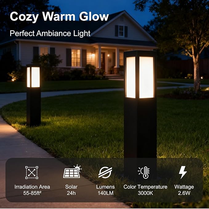 SkyGlow 32" Solar Bollard Light, Stainless Steel LED IP55 Outdoor Waterproof Curb Appeal Modern Landscape Path | Lumora