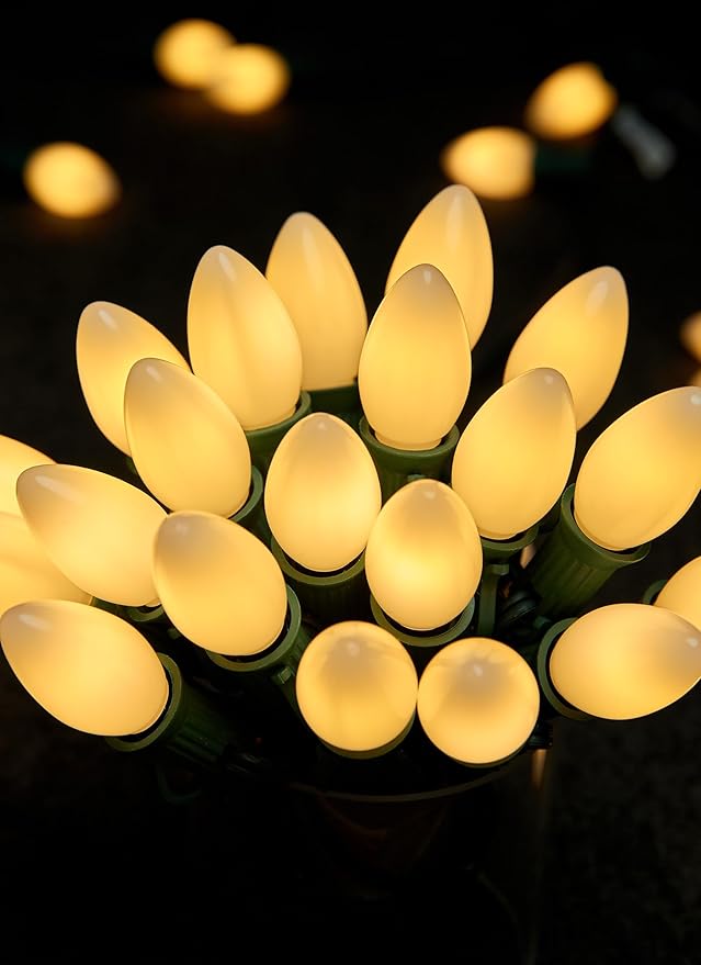 Minetom Multicolor C7 LED Christmas String Lights, 50FT 50 Lights C7 Vintage Christmas Lights, Commercial Connectable Christmas Tree Lights for Xmas Holiday Roofline Garden Wedding Decor, Warm White