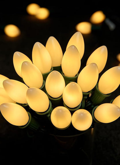 Minetom Multicolor C7 LED Christmas String Lights, 50FT 50 Lights C7 Vintage Christmas Lights, Commercial Connectable Christmas Tree Lights for Xmas Holiday Roofline Garden Wedding Decor, Warm White