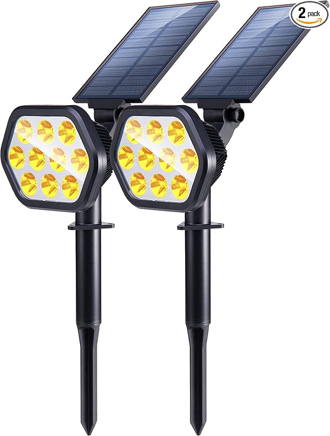 Nekteck Solar Lights Outdoor,10 LED Landscape Spotlights Powered Wall Lights 2-in-1 Wireless Adjustable Security Decoration Lighting for Yard Garden Walkway Porch Pool Driveway (2 Pack, Warm White)