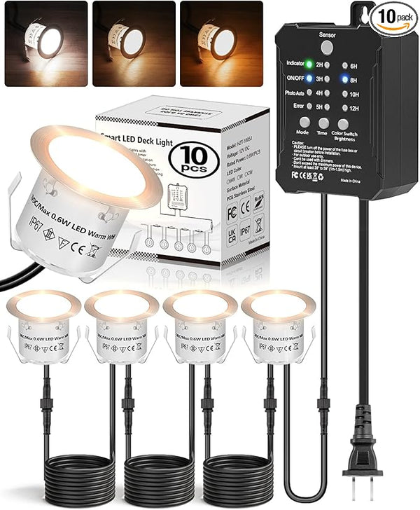 HIBOITEC Low Voltage Deck Lights Recessed Kit 3CCT 2700K-5000K with Transformer Dimmable Timer and Photocell Sensor | Lumora
