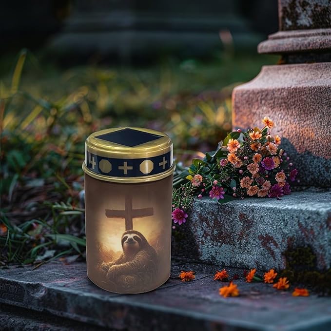 Sloth Cross Solar Grave Lights for Cemetery Outdoor Lighting Garden Led Solar Lights Portable Gifts