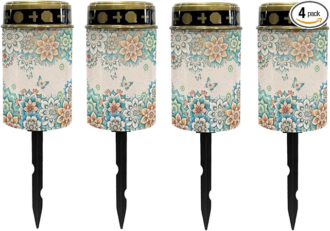 Boho Floral Butterfly Solar Lights for Grave Solar Garden Light Night Light Book Light Landscape Path Light Home Decor Solar Light for Yard Patio Spotlight Driveway