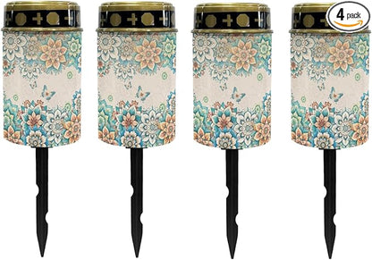 Boho Floral Butterfly Solar Lights for Grave Solar Garden Light Night Light Book Light Landscape Path Light Home Decor Solar Light for Yard Patio Spotlight Driveway