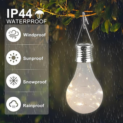 pearlstar Solar Light Bulbs Outdoor Waterproof Garden Camping Hanging LED Light Lamp Bulb Globe Hanging Lights for Home Yard Christmas Party Holiday Decorations (6 Pack-Clear Bulbs)