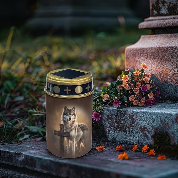 Wolf Solar Lights for Outside Cross Waterproof Cemetery Garden Path Park Yard Path Lights Outdoor Lighting