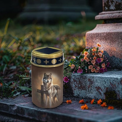 Wolf Solar Lights for Outside Cross Waterproof Cemetery Garden Path Park Yard Path Lights Outdoor Lighting