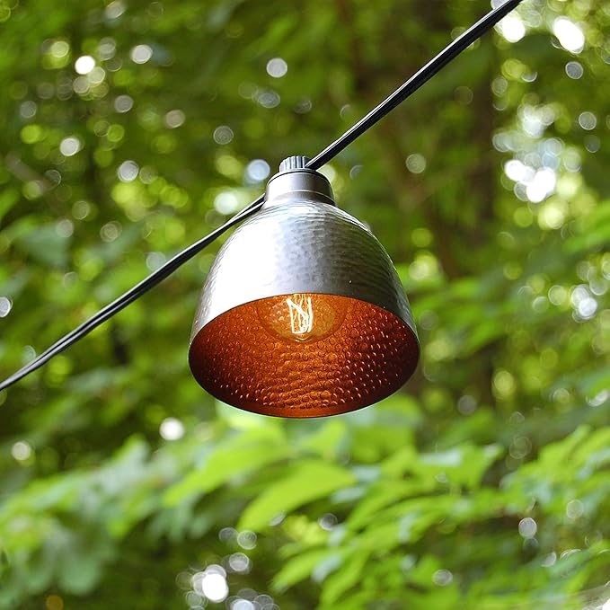 LumaBase Electric Café String Lights with 10 Brown Metal Domes