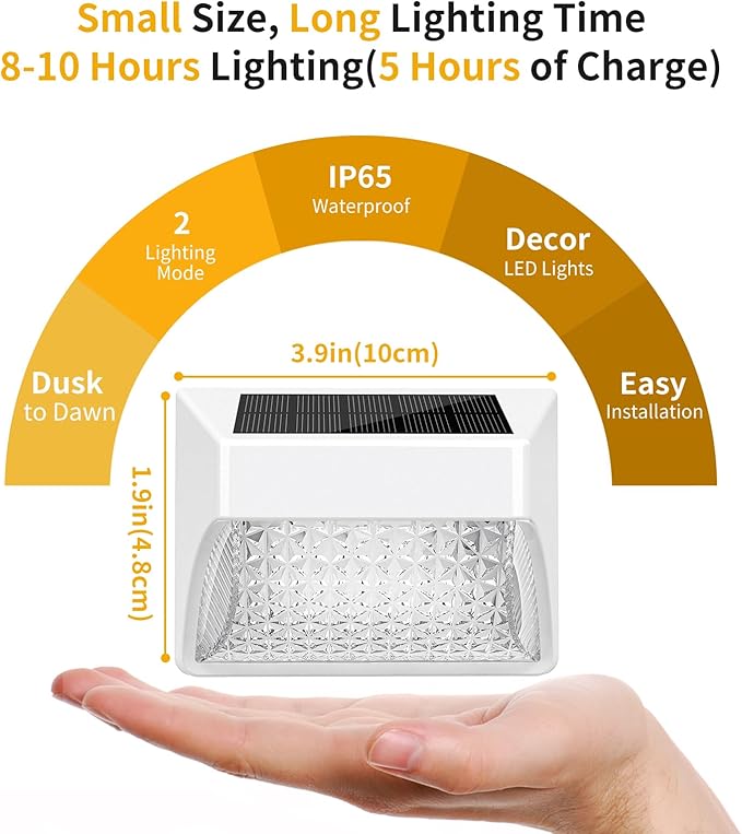 Solar Fence Deck Lights Outdoor 8 Pack Waterproof Dusk to Dawn Warm White/Cool White, Solar Powered LED Lights | Lumora