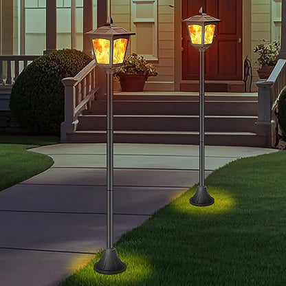40" Solar Flame Lanterns, IP65 Waterproof Outdoor Post Lights with 3D Flickering Flame, Dusk to Dawn Solar Column Lights for Garden, Driveway, Patio, Yard Decor