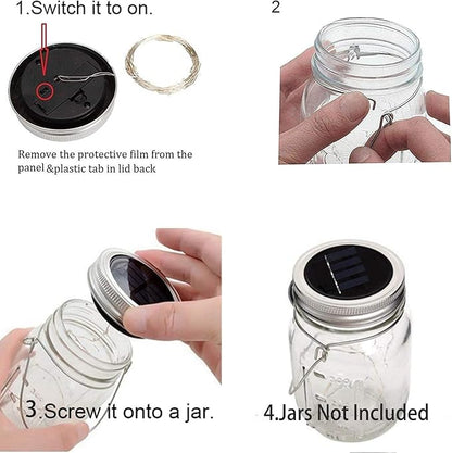 ANGMLN Solar Mason Jar Lights Lids, 10 Pack 30 LED Solar Fairy Lights for Regular Mouth Mason Jars, Outdoor Hanging Jar for Garden Yard Decor, Wedding Christmas Gifts (Jars Not Included), 5 Colors