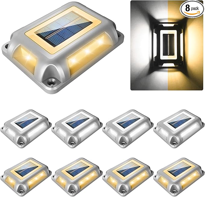 Solar Deck Lights Driveway Dock Lights- 8 Packs Waterproof 1200mAh Solar Powered Outdoor LED Aluminum Dock Lighting | Lumora