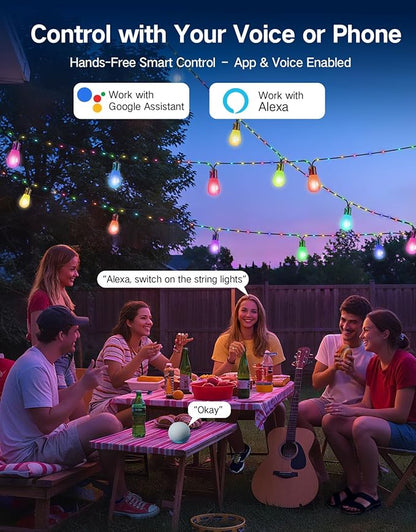 OUTON Outdoor String Lights, 46FT RGBAI Smart Festoon Lights Outdoor, Waterproof IP65, Remote & APP Control, Works with Alexa, Google Assistant, Dimmable Warm White Garden Lights for Backyard Party
