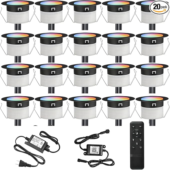 FVTLED LED Deck Lights Kit, 20pcs Φ1.22 D31 WiFi Smart Phone Control Low Voltage Recessed RGBW Deck Lighting | Lumora