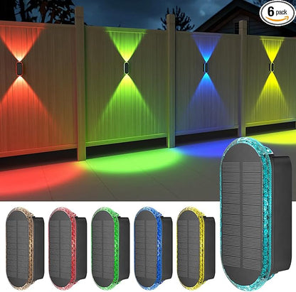 Ellasay Solar Fence Lights Backyark: 6-Pack Fence Lights Solar Powered 8 WRGB Color Modes - Up & Down Waterproof Solar Wall Lights for Outdoor/Yard/Poolside/Porch/Patio/Railing