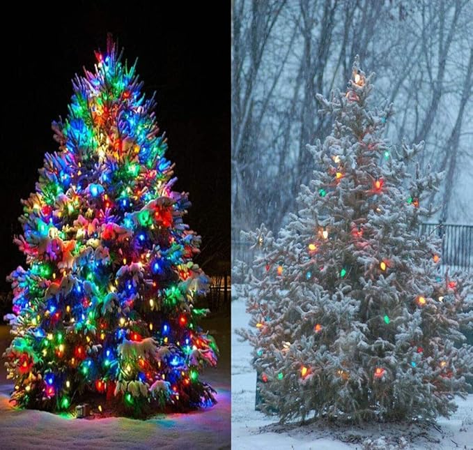 C7 Vintage Christmas String Lights Multicolor, 25FT Outdoor Incandescent Lights with 27 Ceramic Bulbs (2 Spare) | Lumora