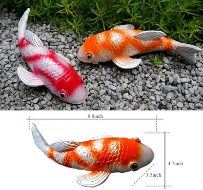 Set of 2 Solar Koi Fish Garden Statues - Ceramic Fish Sculptures for Outdoor Patio, Yard, Lawn & Balcony Decor - Waterproof Garden Ornaments with LED Lights