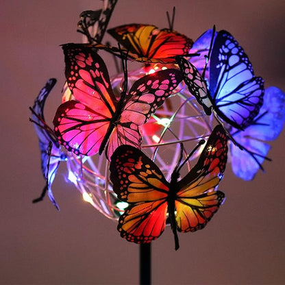 2Pcs Solar Outdoor Abs Metal Gradient Butterfly Shaped Led Solar Pathway Lights Auto Sensor Landscape Lighting for Lawn Walkway Yard