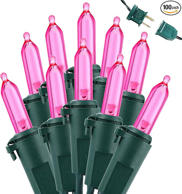 Brizled Pink Valentine Lights, 33ft 100 LED String Lights, Decorative Xmas Tree Light 120V UL Certified Connectable | Lumora