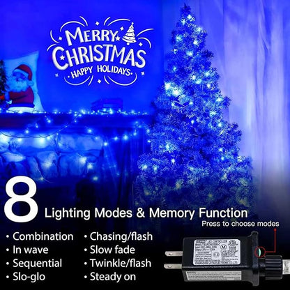 33FT 100 LEDs String Lights Waterproof Fairy Lights 8 Modes with Memory 30V Power Supply for Home, Garden, Wedding, Party, Christmas Decoration Indoor Outdoor (Blue)