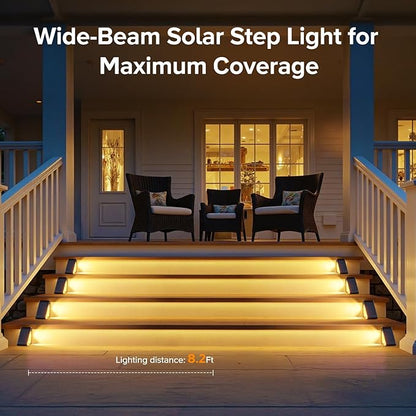 Solar Step Lights for Outside, 6 Pack Bright LED Spot Lens Triangle Solar Stair Light Outdoor Waterproof, Outdoor Deck Lights for Yard Porch Patio Driveway Railing, Warm White
