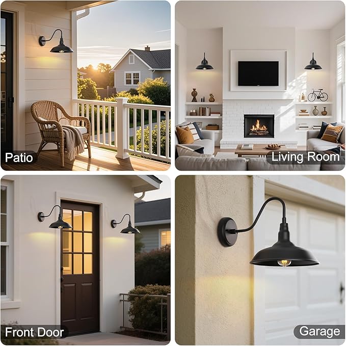 Black Gooseneck Barn Light for Farmhouse 10 Inch Dome Exterior Lights Fixture with Wall Mount, Outdoor Wall Sconce | Lumora