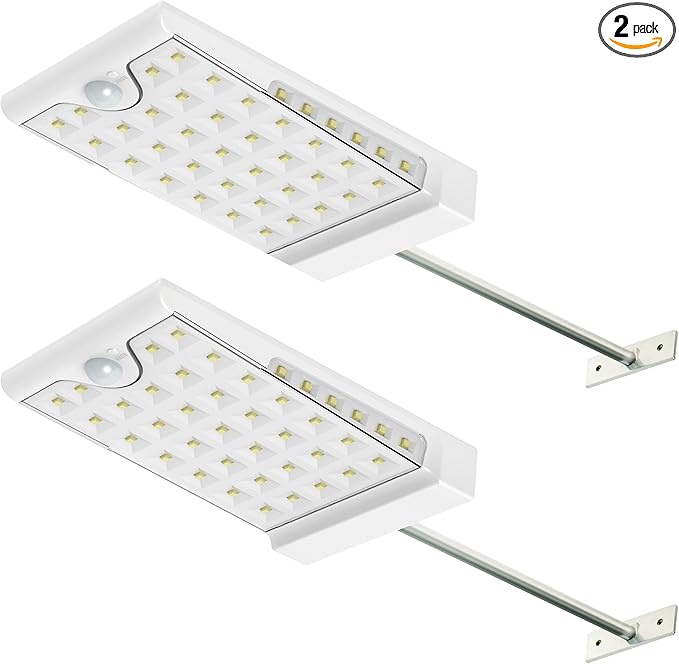 CREATIVE DESIGN 46 LED Solar Lights Outdoor with Mounting Pole, 4 Modes Solar Gutter Light Motion Sensor Light Wall Light for Patio, Barn,Porch,Garage,Stairs, Pack of 2