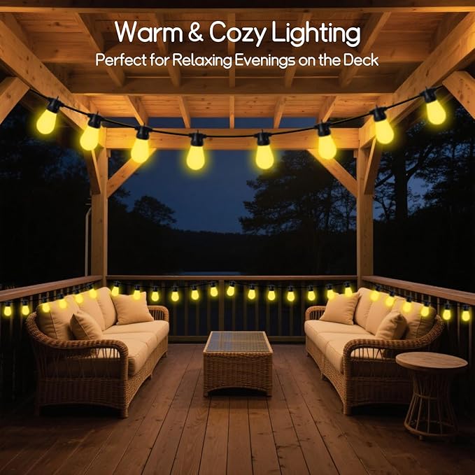 100ft Outdoor String Lights, RGBW Patio Lights with 30 LED Dimmable Bulbs, App & Remote Control, IP68 | Lumora