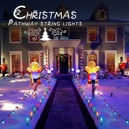 Brightown C9 Christmas String Lights Outdoor, 25.7 Feet 20 Bulbs Pathway Lights Waterproof Replaceable for Indoor Xmas Party Holiday Wedding Commercial Decorations, Multicolored
