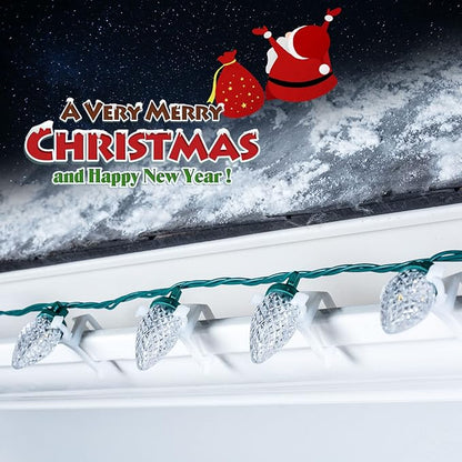 C9 LED Christmas Lights Outdoor, 68Ft 100 LED String with All in One Clips, Commercial Grade Waterproof Outdoor Christmas Lights for House Outside Roofline Xmas Decor, Pure White