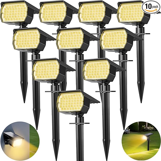Solar Spot Lights Outdoor 10 Pack, [46 LED/3 Modes] Solar Landscape Spotlights Waterproof, 2-in-1 Auto On/Off Solar | Lumora