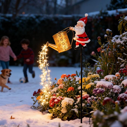 Christmas Santa Solar Kettle Lights Garden Lawn Vintage Metal Santa Claus Solar Watering Can with LED Light, Waterproof Outdoor Lantern Decoration for Patio, Pathway, Yard