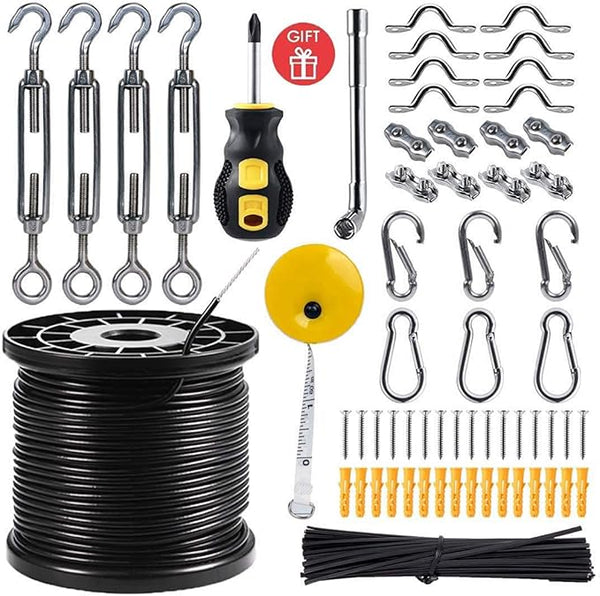 String Light Hanging Kit,Guide Wire for Outdoor String Lights, Shade sail Hardware kit,with 164 Ft Nylon Coated | Lumora