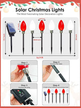 12 Pack Jumbo C9 Solar Christmas Lights, Large Bulbs Waterproof Outdoor Christmas Decorations, Solar Powered Lights | Lumora