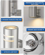 TENGXIN 2 Pack Patio Wall Light Cylinder,Up Down Modern Outdoor Wall Sconce with Stainless Steel Cylinder,Brushed | Lumora